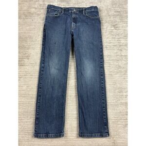 Wrangler Jeans Boys 16 Husky Blue Dark Wash Adjustable Cotton Blend Straight Leg